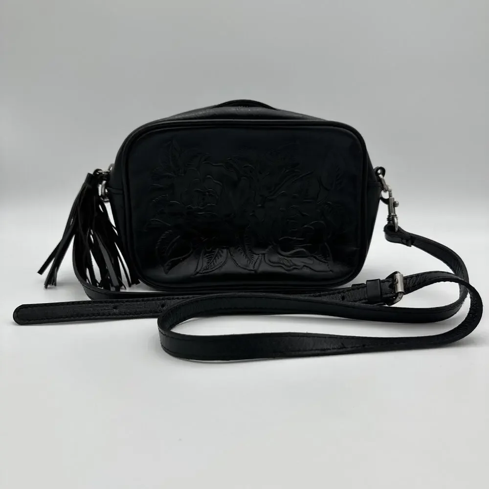 Patricia Nash Rose Josie Black Leather Crossbody Purse